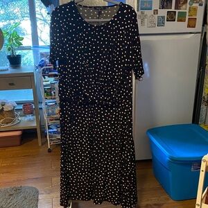 Chic Black Midi Dress with White Polka Dots